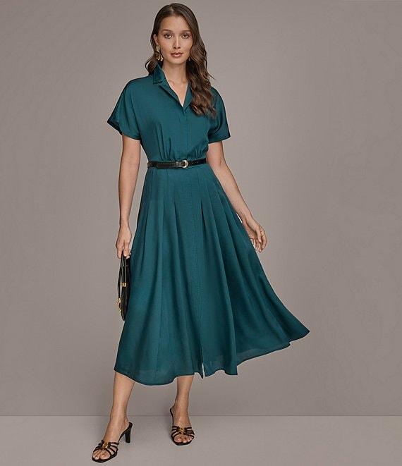 Donna Karan A-Line Notch Collar Short Sleeve Belt Dress Product Image