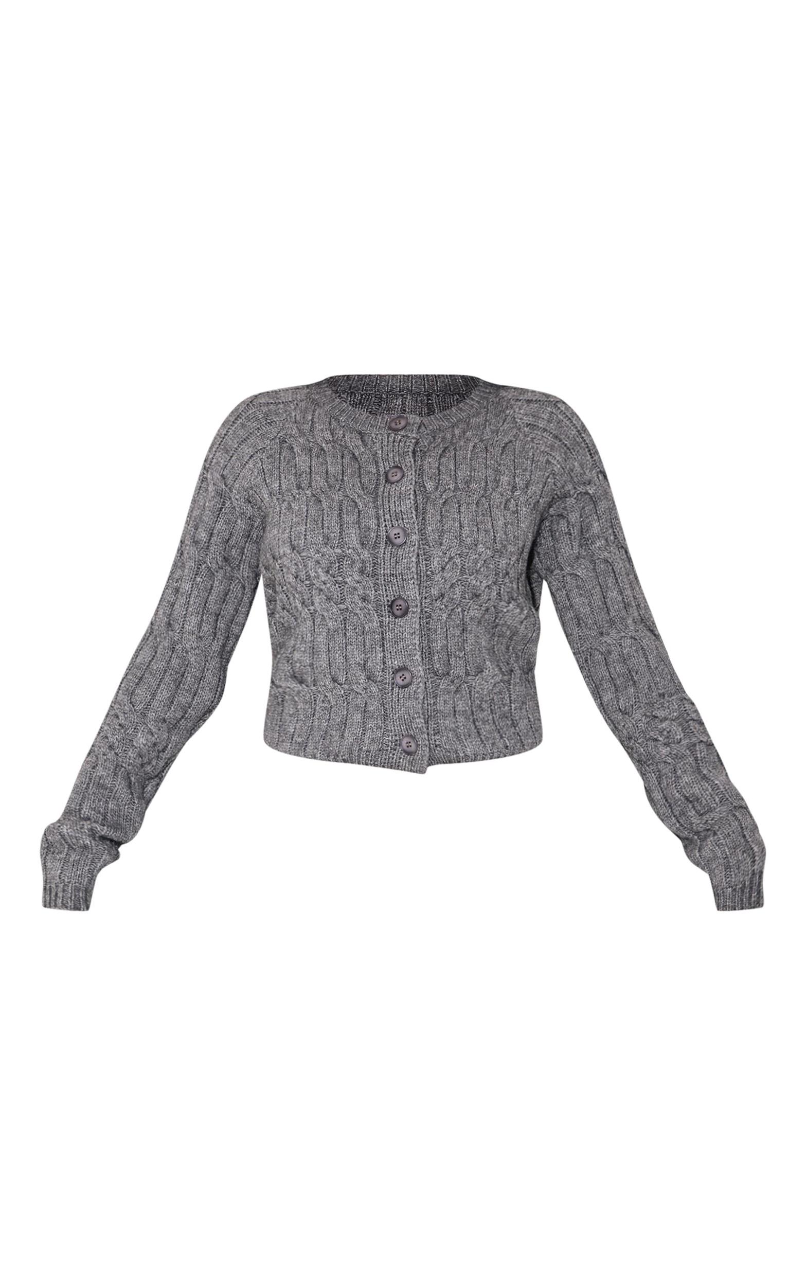 Charcoal Cable Knit Button Up Cardigan Product Image