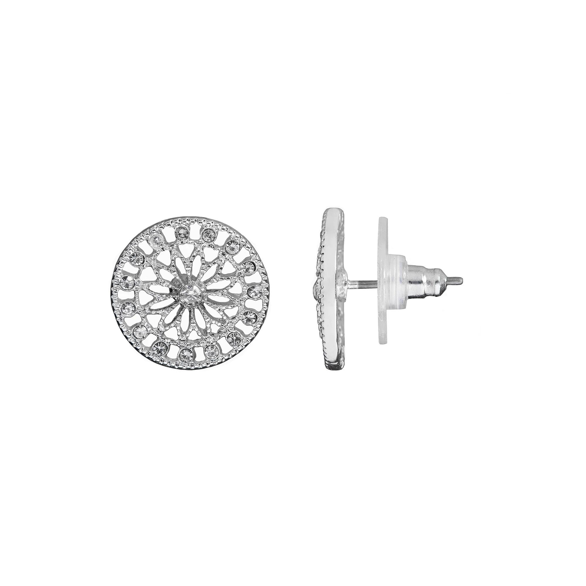 LC Lauren Conrad Round Filigree Nickel Free Button Earrings, Women's, Silver Tone Product Image