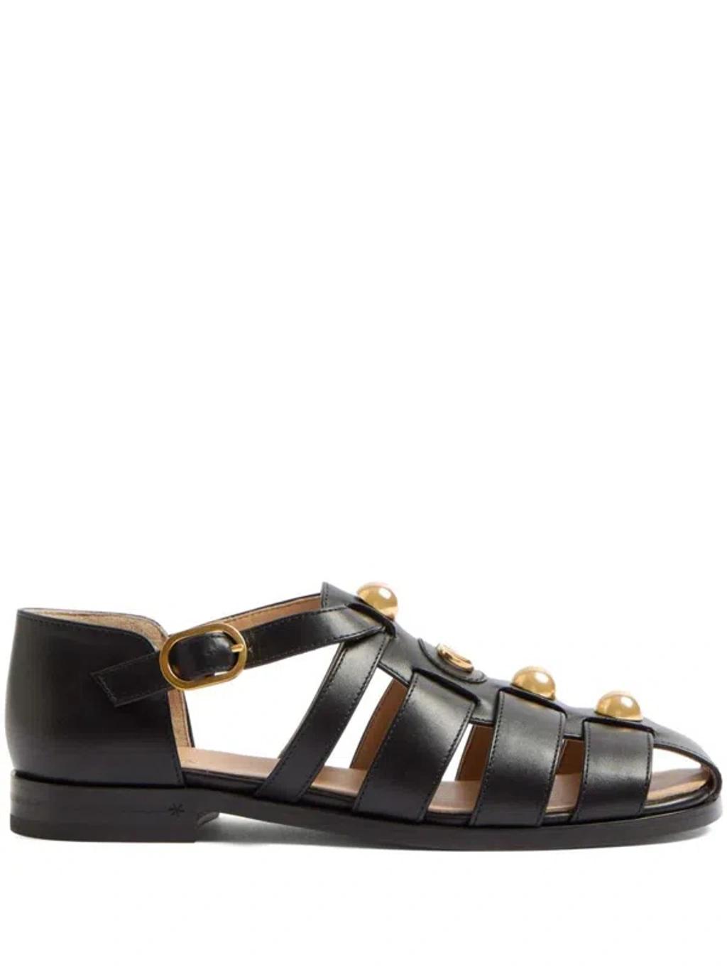 VALENTINO GARAVANI Vlogo Signature Faux-pearl Flat Sandals In Black Product Image