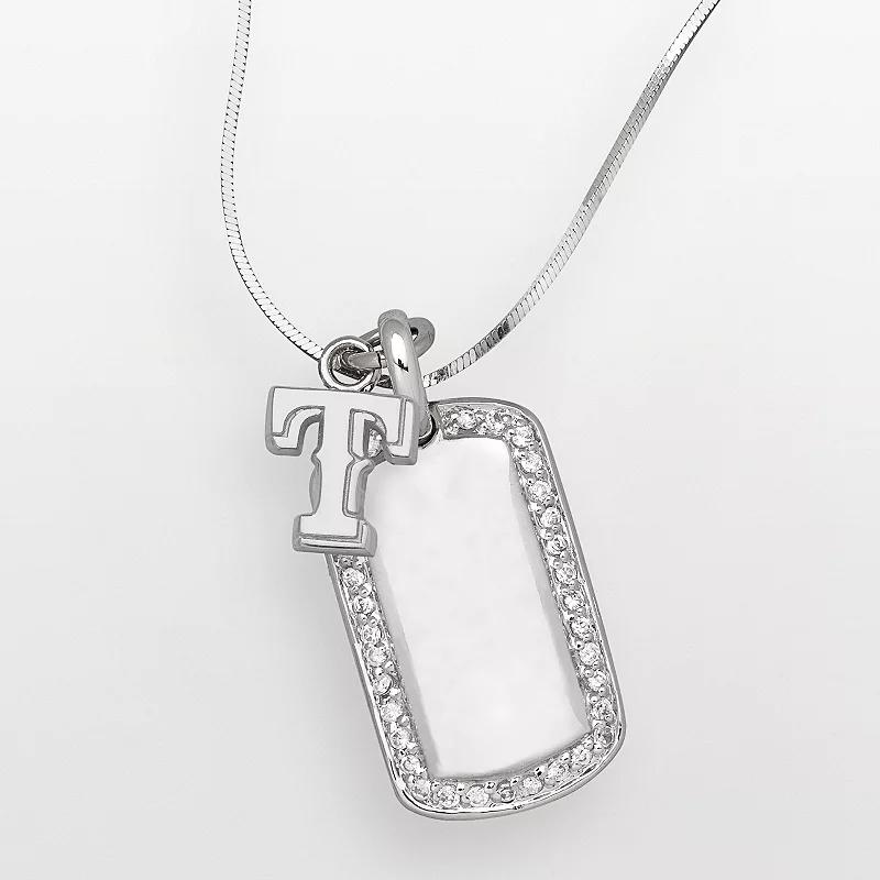 LogoArt Texas Rangers Sterling Silver Cubic Zirconia Dog Tag Pendant, Womens Tx Rangers Product Image