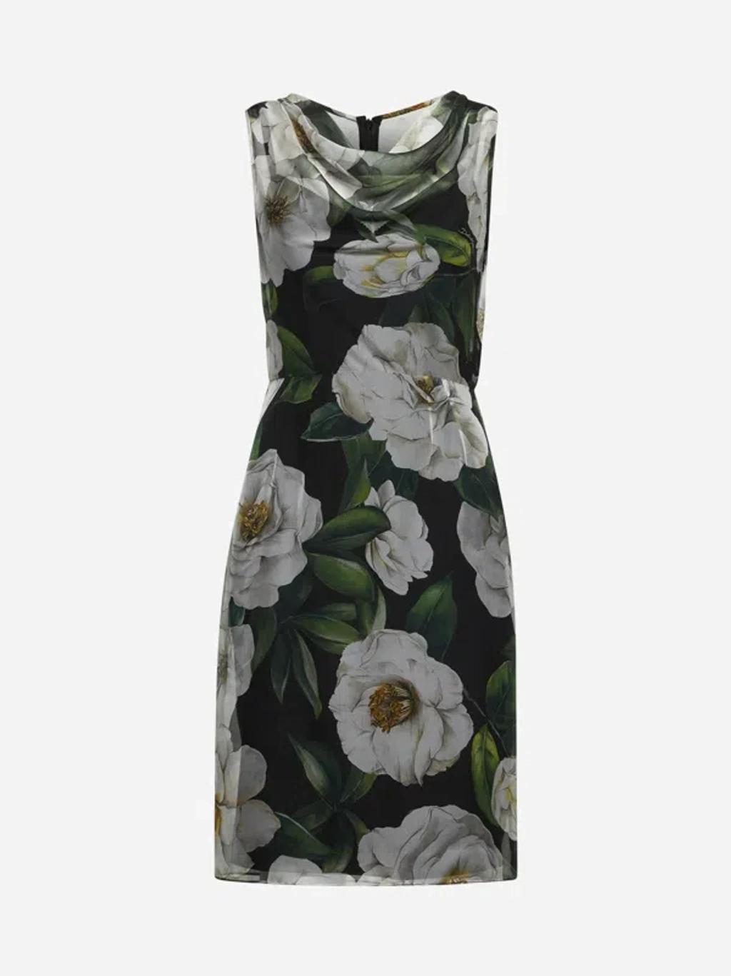 DOLCE & GABBANA Silk Dress With Floral Print Dresses Multicolor In Gardeniafnero Product Image