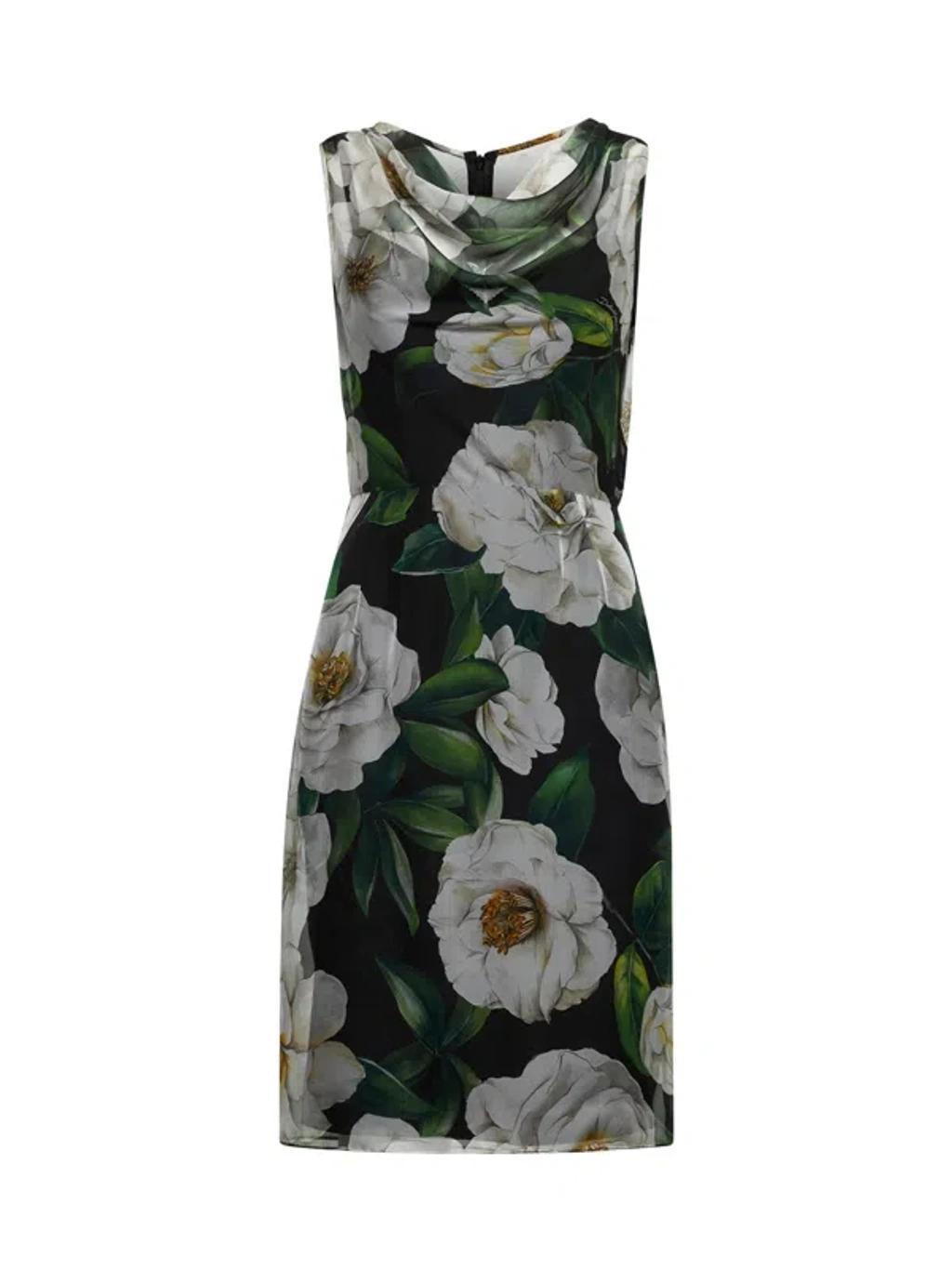 DOLCE & GABBANA Silk Dress With Floral Print Dresses Multicolor In Gardeniafnero Product Image