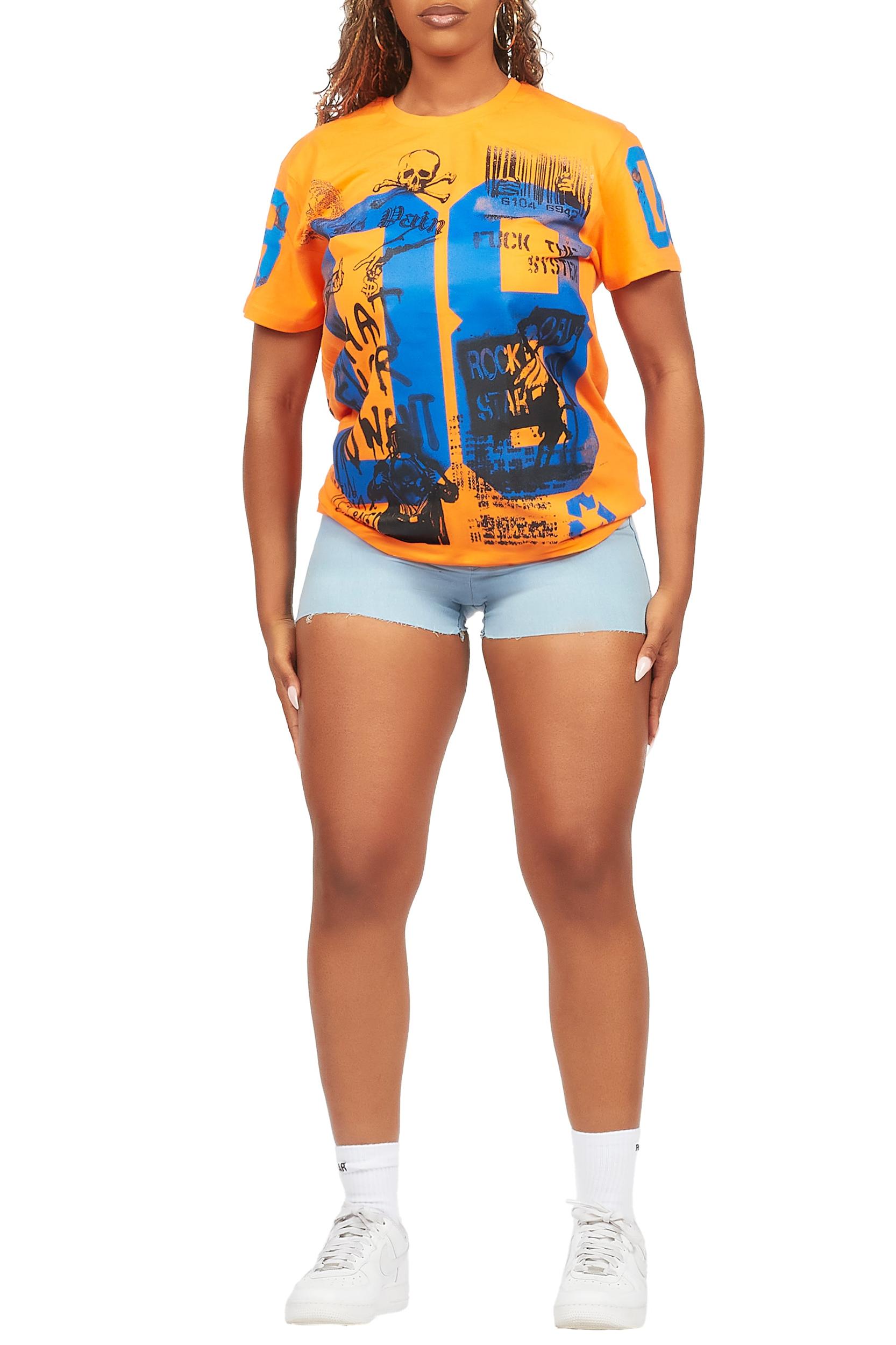 Ahmani Orange/Blue Denim Short Set Female Product Image