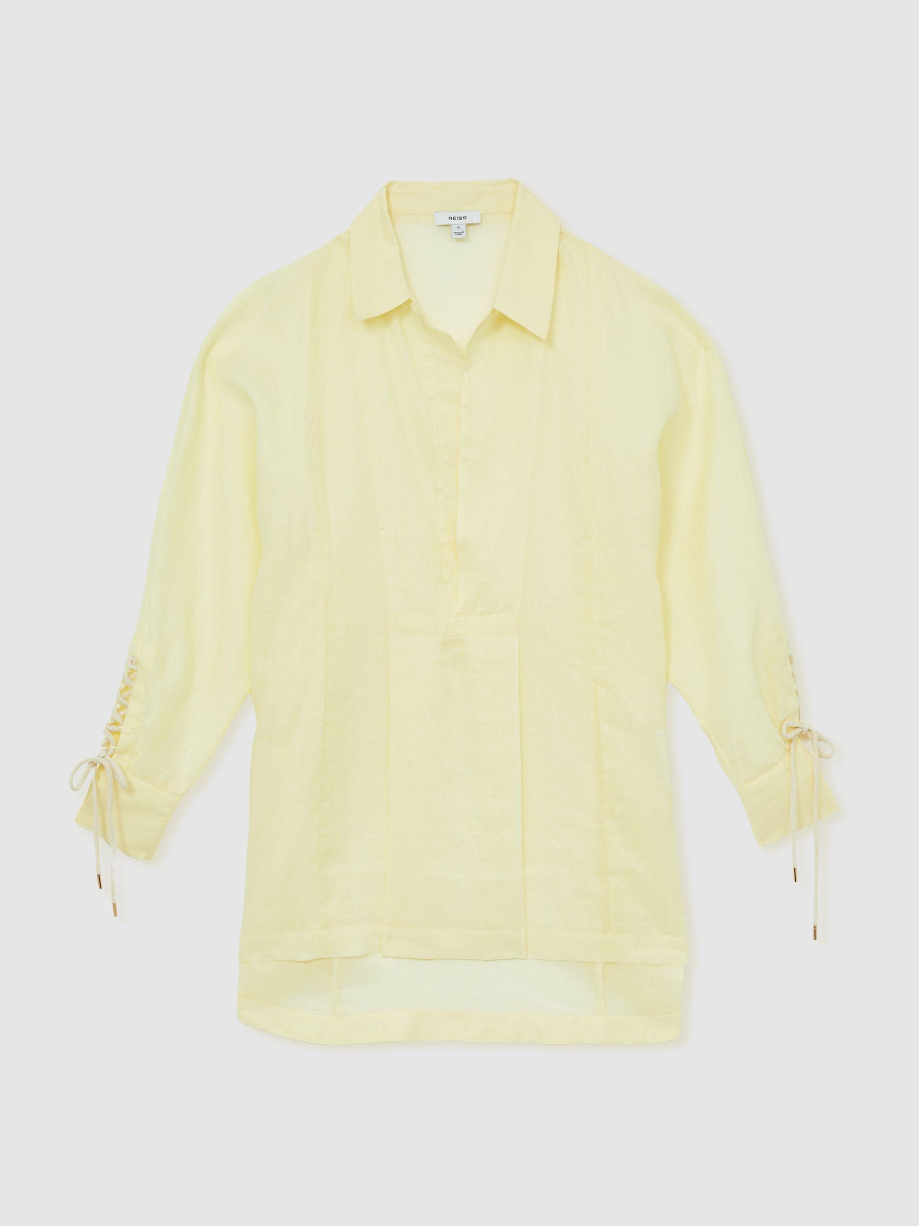 Ramie Open-Collar Kaftan Shirt in Yellow Product Image