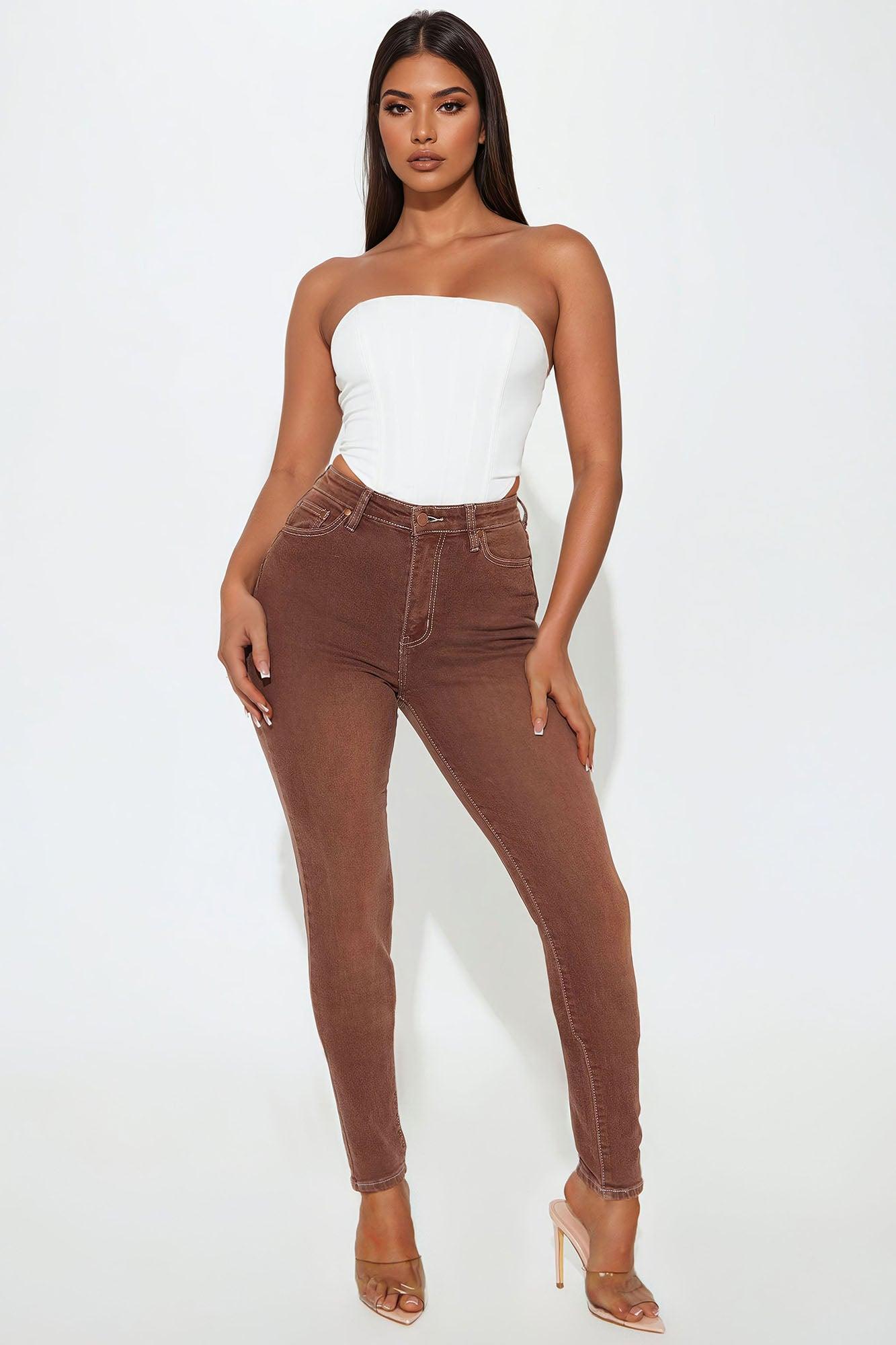 Tall Give It A Shot Stretch Skinny Jeans - Brown Product Image