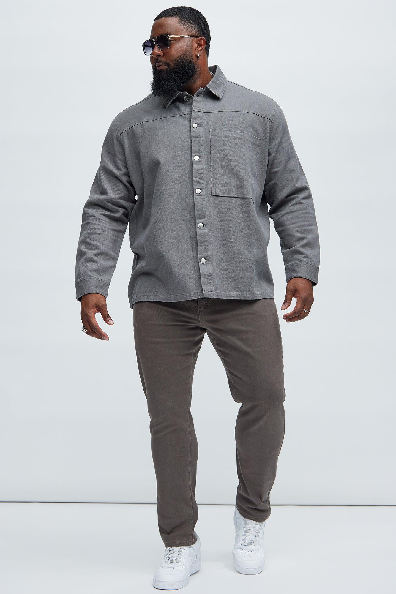 Yorktown Twill Button Up Shirt - Grey Product Image
