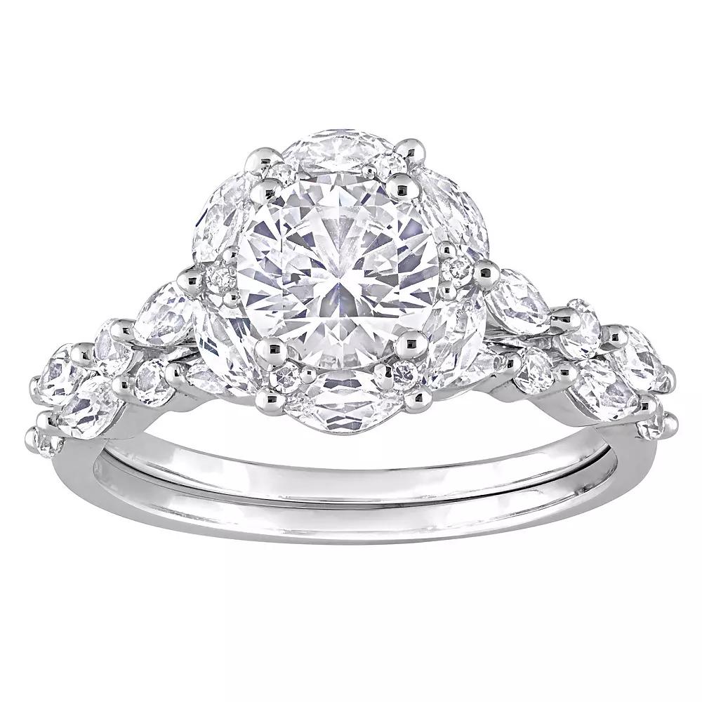 Stella Grace 10K White Gold Lab Created White Sapphire and Diamond Accent Halo Bridal Ring Set, Women's, Size: 9 Product Image