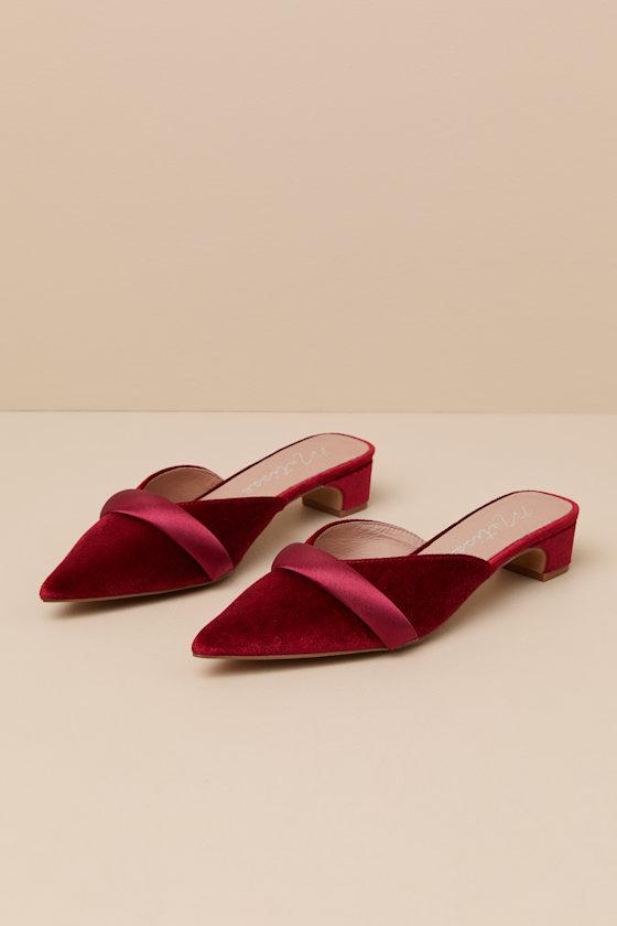 Kellan Red Velvet Pointed-Toe Kitten Heel Pumps Product Image