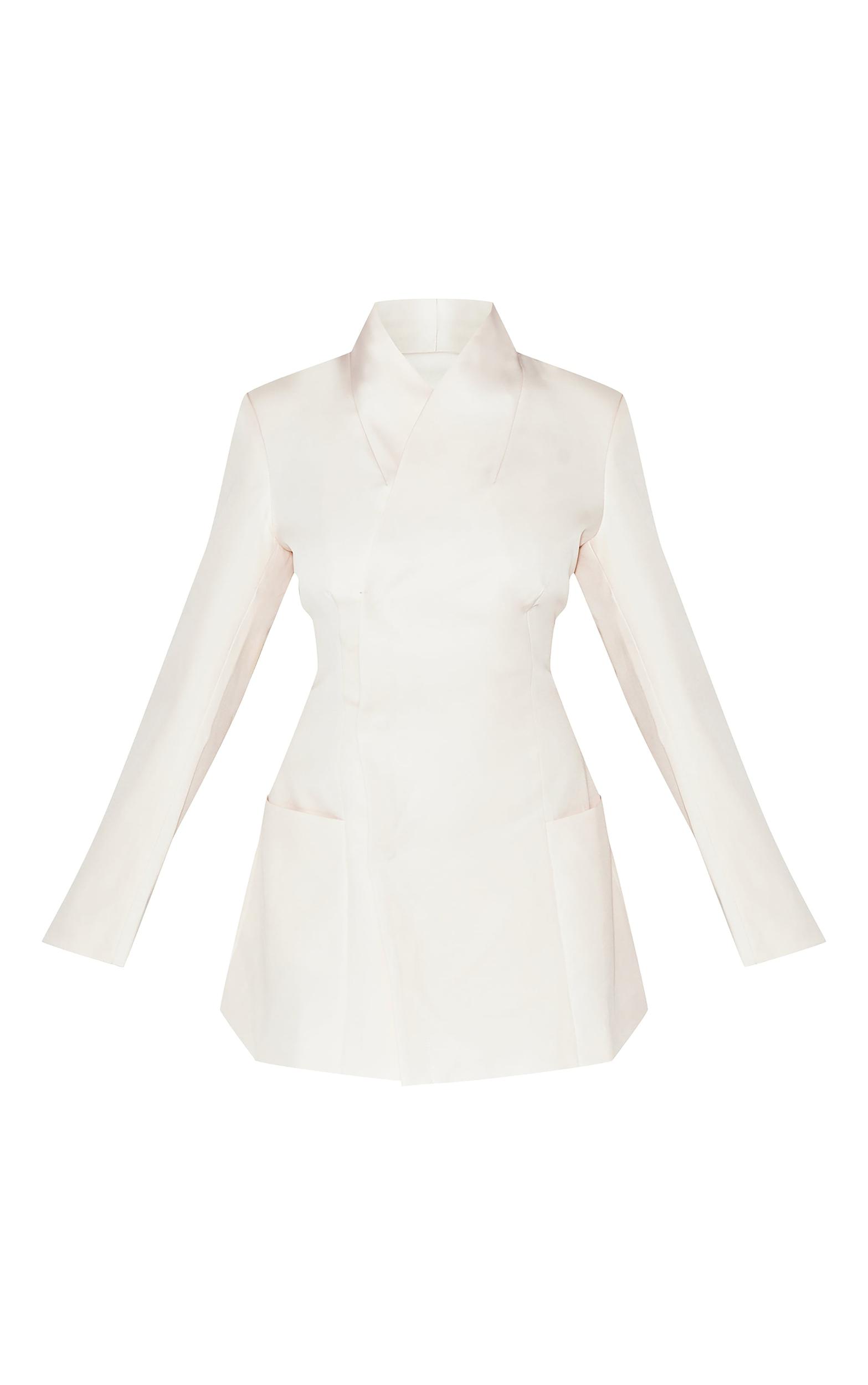 Cream Woven Collarless Blazer Dress Product Image