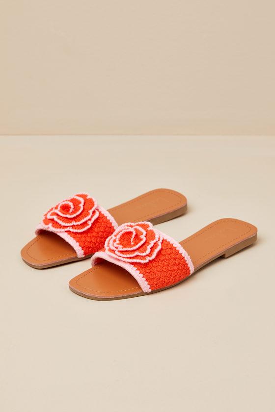 Simmy Orange Flower Slide Sandals Product Image