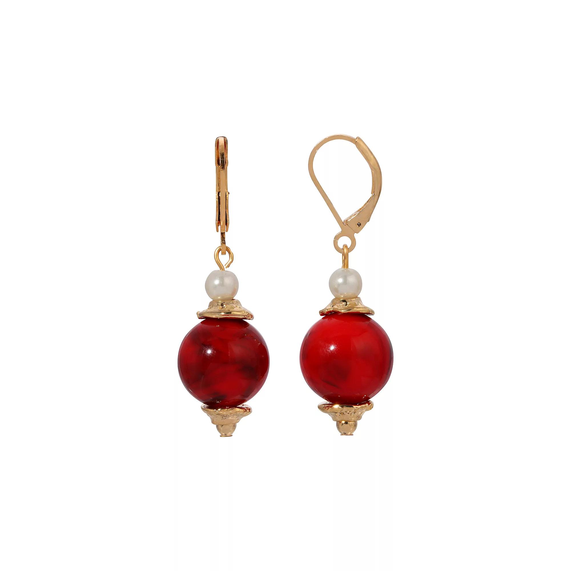 1928 Marbled Bead Drop Earrings, Women's, Red Product Image