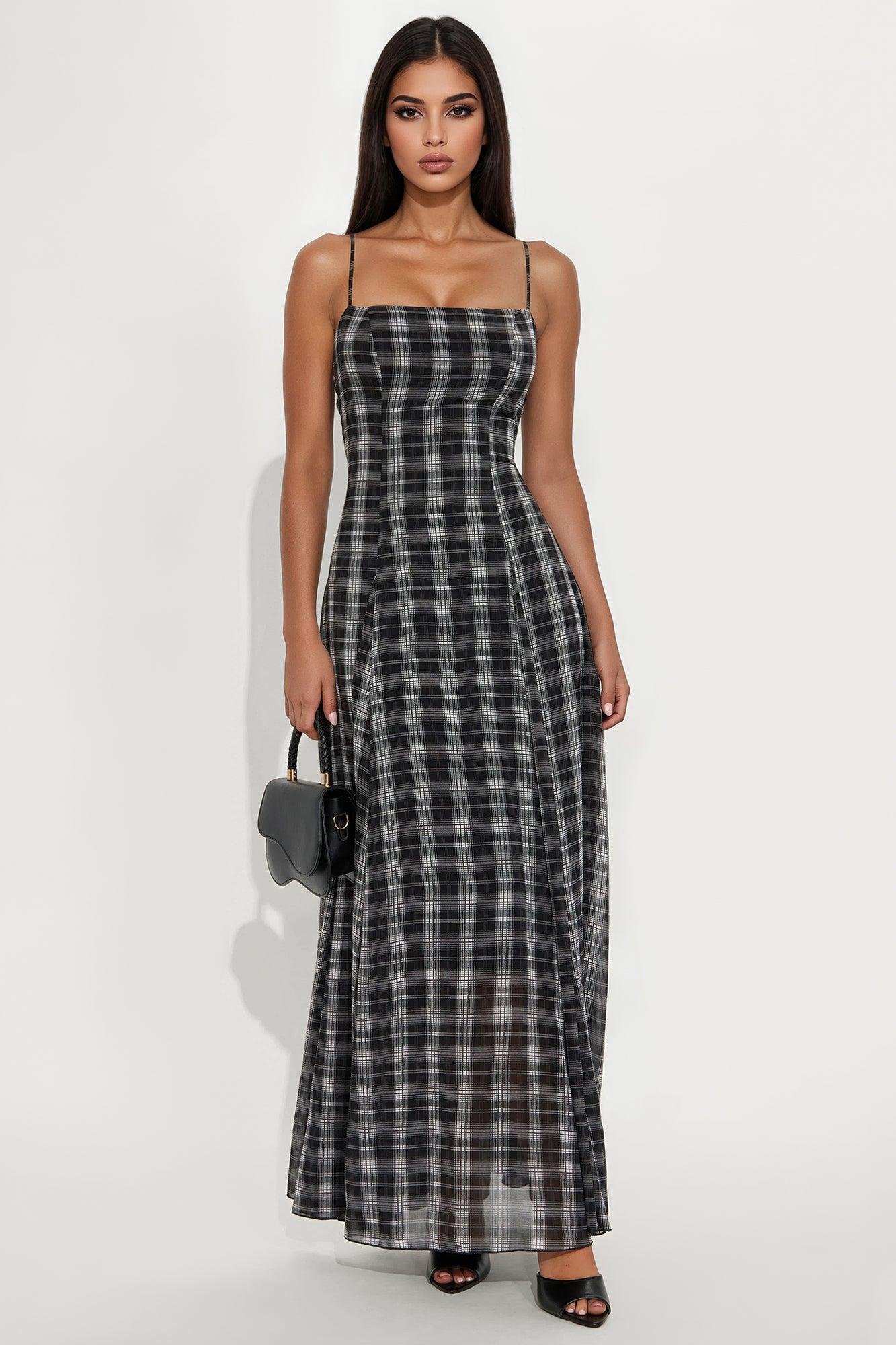 Soft Skies Chiffon Maxi Dress - Black/White Female Product Image