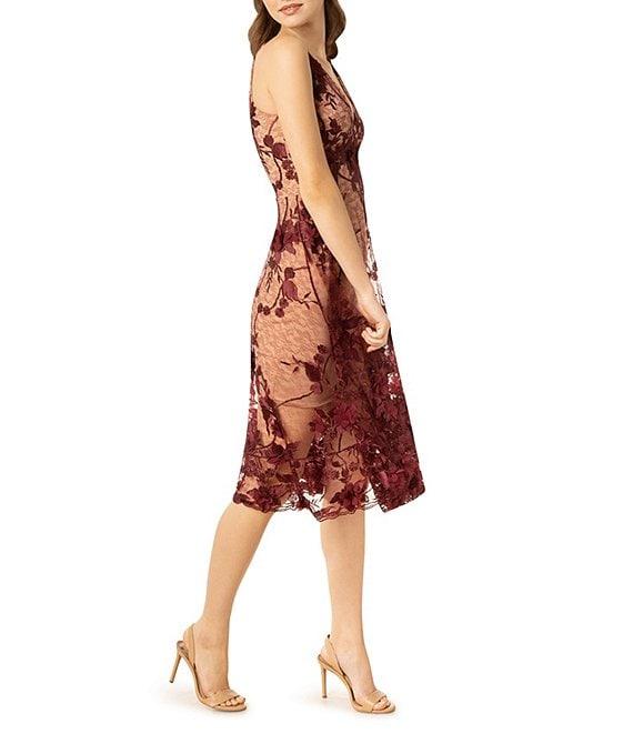 Dress the Population Audrey Floral Plunging V-Neck Sleeveless A-Line Midi Dress Product Image