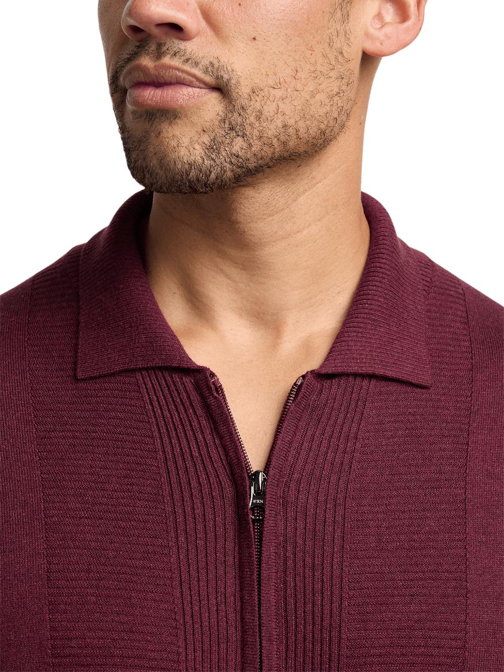 Silk Cotton Cashmere Full Zip Polo - Wine Product Image