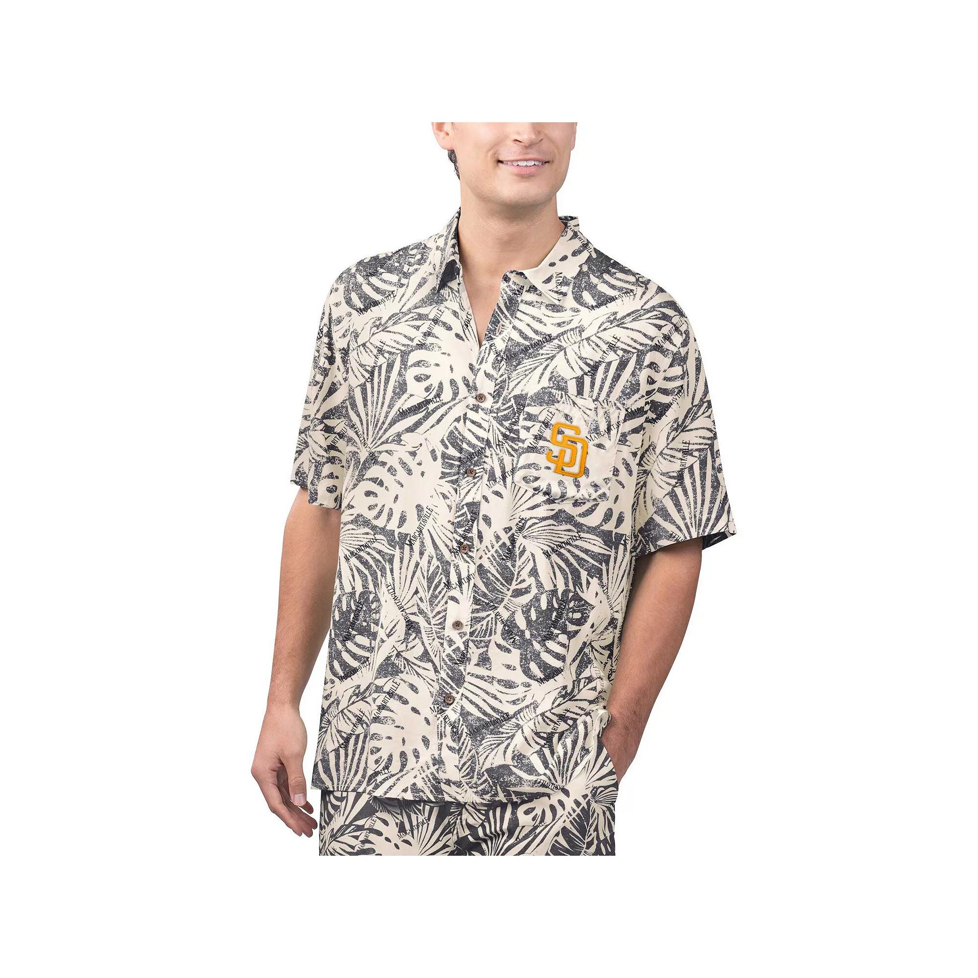 Men's Margaritaville Black San Diego Padres Monstera Print Party Button-Up Shirt, Size: XL Product Image