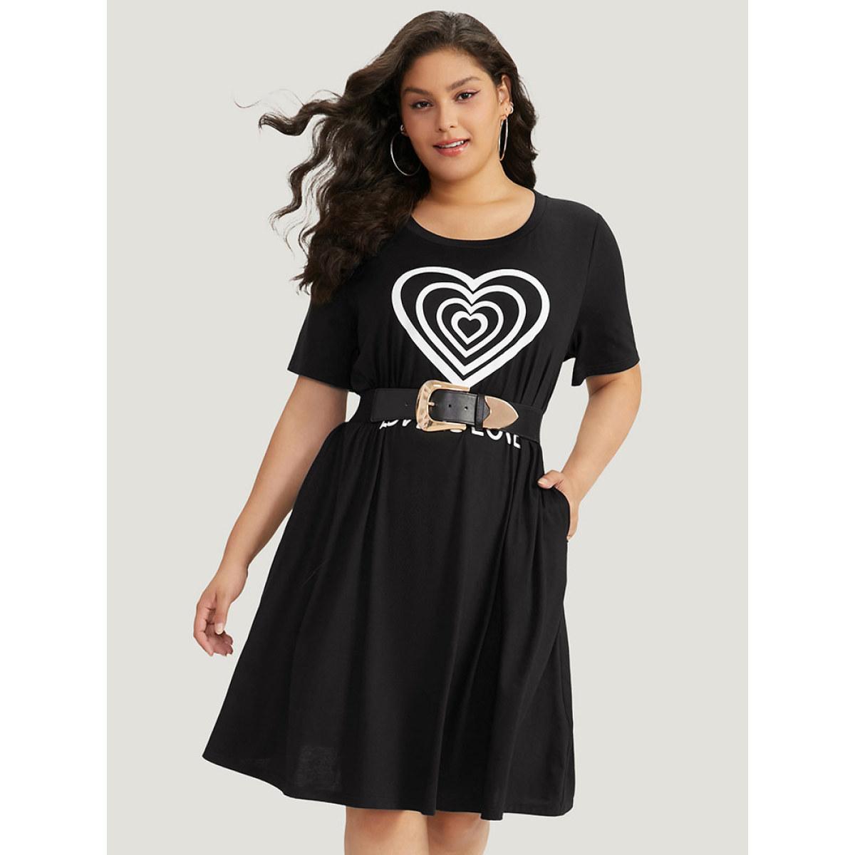 Plus Size Supersoft Essentials Heart & Letter Pocket Crew Neck Dress Black Women Casual Plain Curvy Midi Dress BloomChic 12/L Product Image