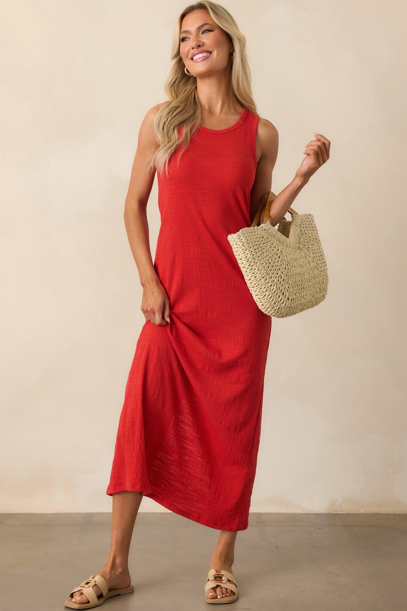 Z Supply Red Cotton Mystic Textured Midi Dress Product Image