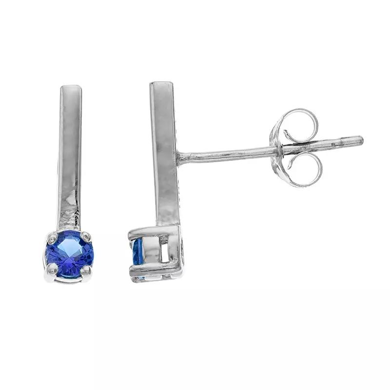Aleure Precioso Sterling Silver Lab-Created Gemstone Bar Stud Earrings, Women's, Sterling Silver Blue Product Image