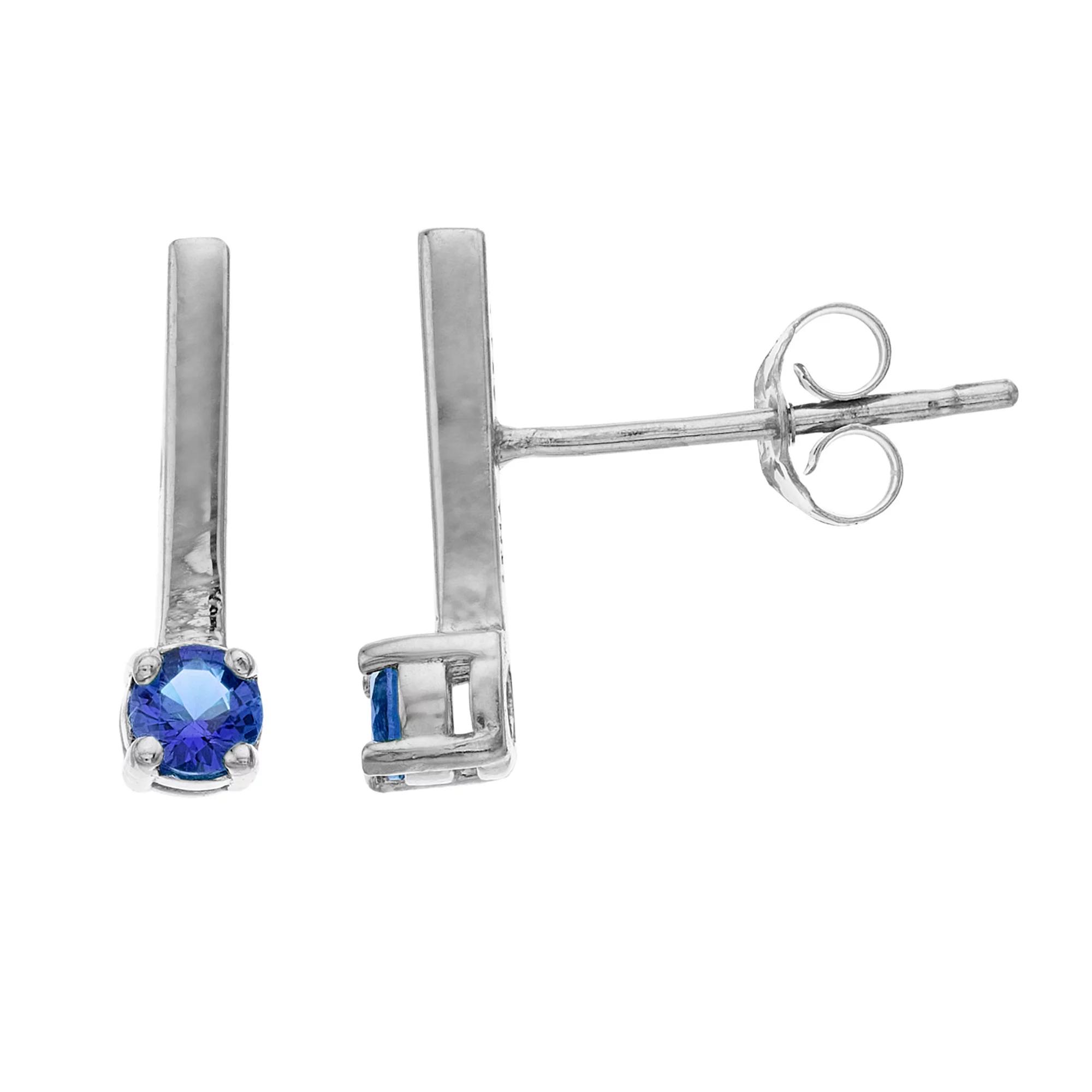 Aleure Precioso Sterling Silver Lab-Created Gemstone Bar Stud Earrings, Women's, Sterling Silver Blue Product Image