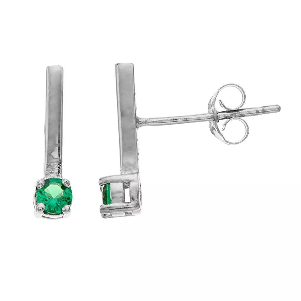 Aleure Precioso Sterling Silver Lab-Created Gemstone Bar Stud Earrings, Women's, Sterling Silver Blue Product Image