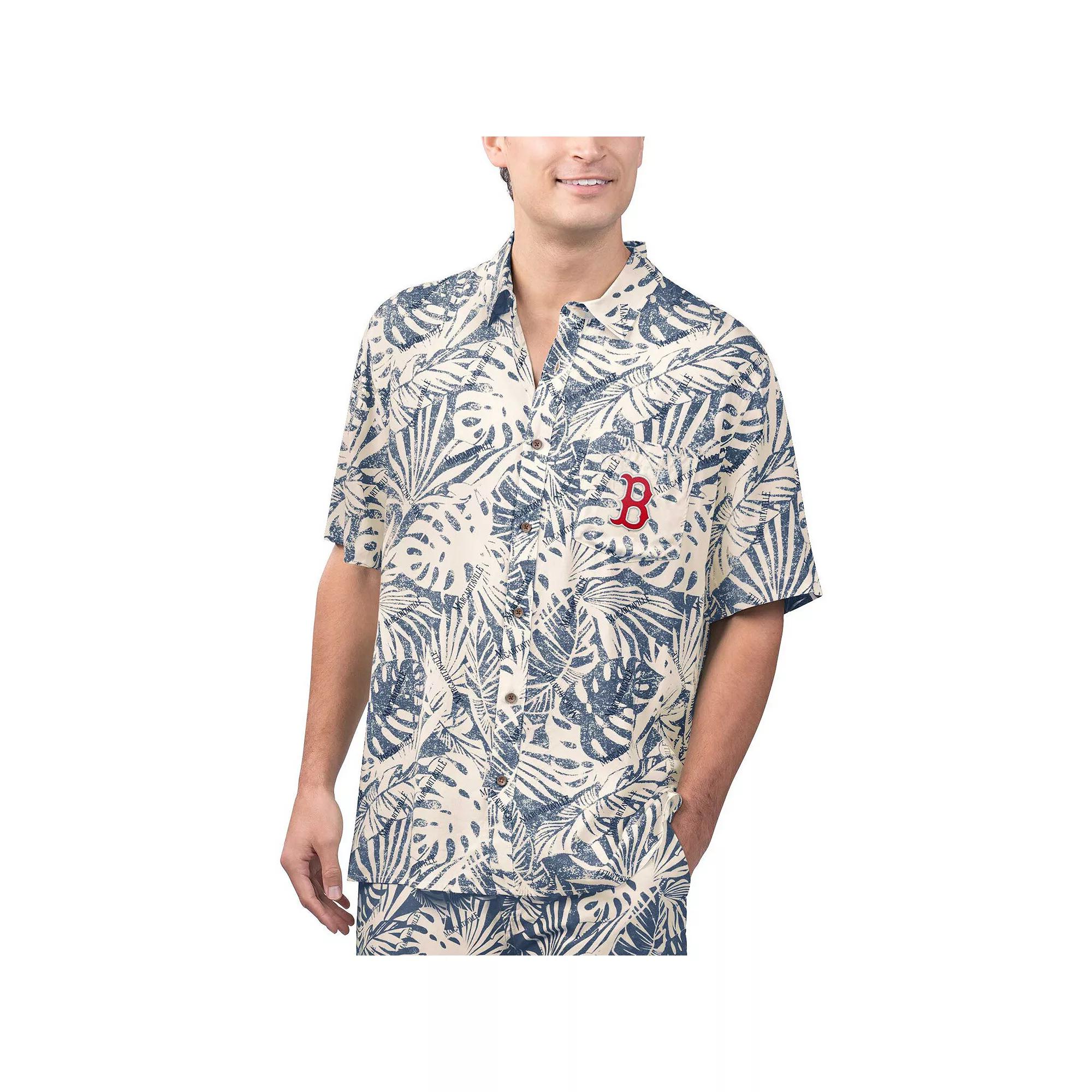 Men's Margaritaville Navy Boston Red Sox Monstera Print Party Button-Up Shirt, Size: Large, Blue Product Image