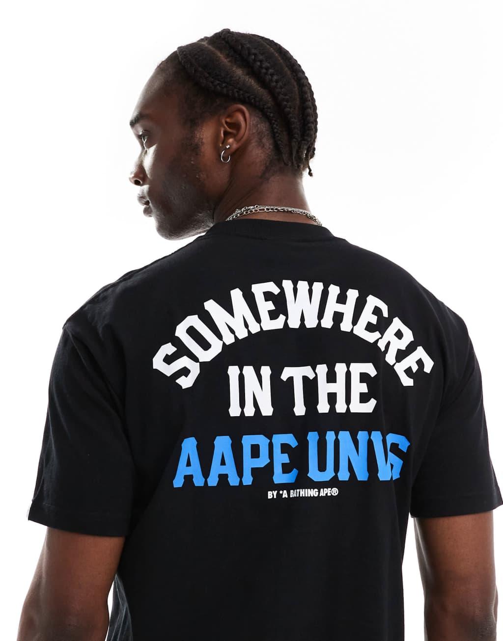 Aape By A Bathing Ape logo somewhere t-shirt with camo back print in black Product Image