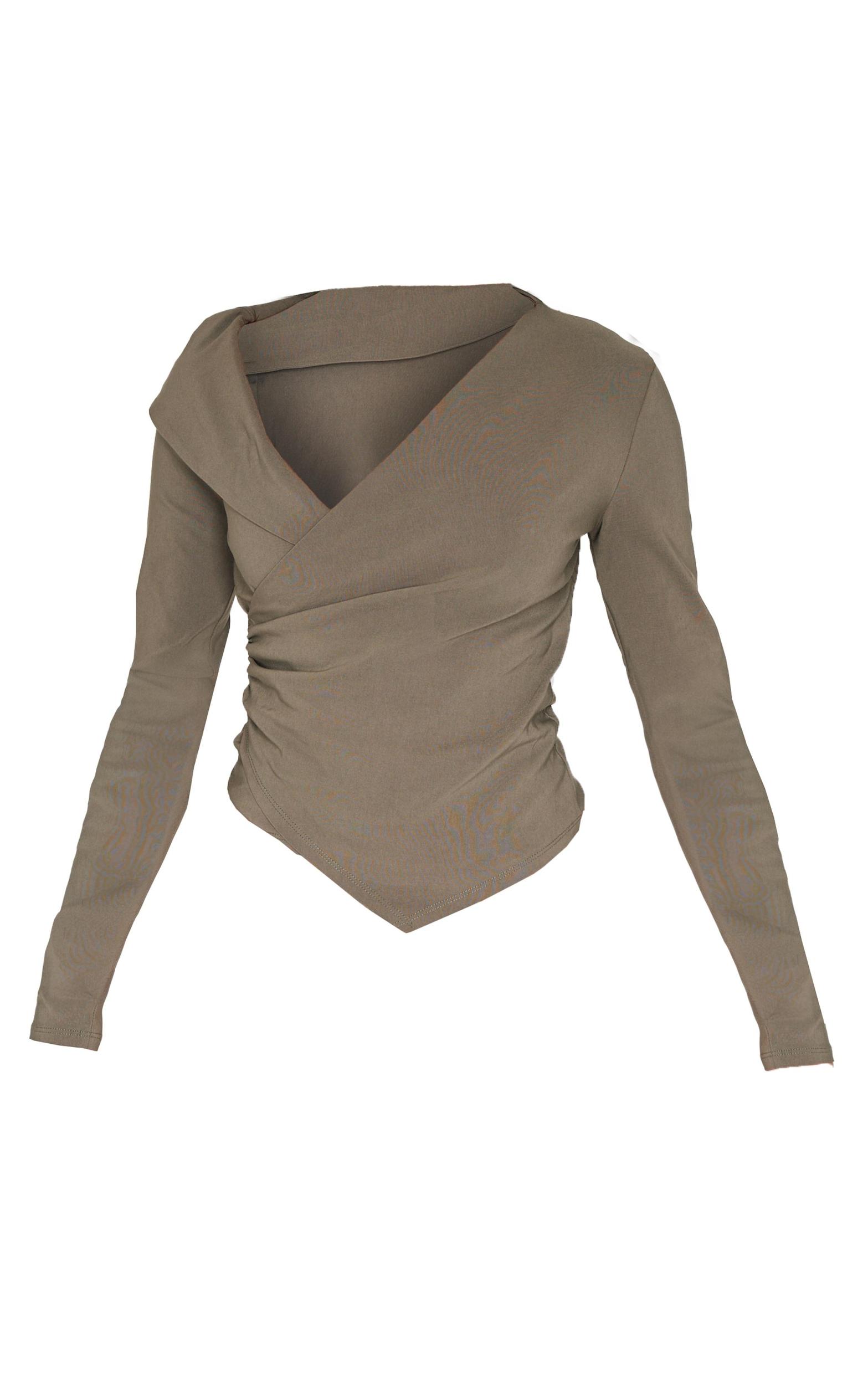 Olive Bengaline Asymmetric Ruched Long Top Product Image