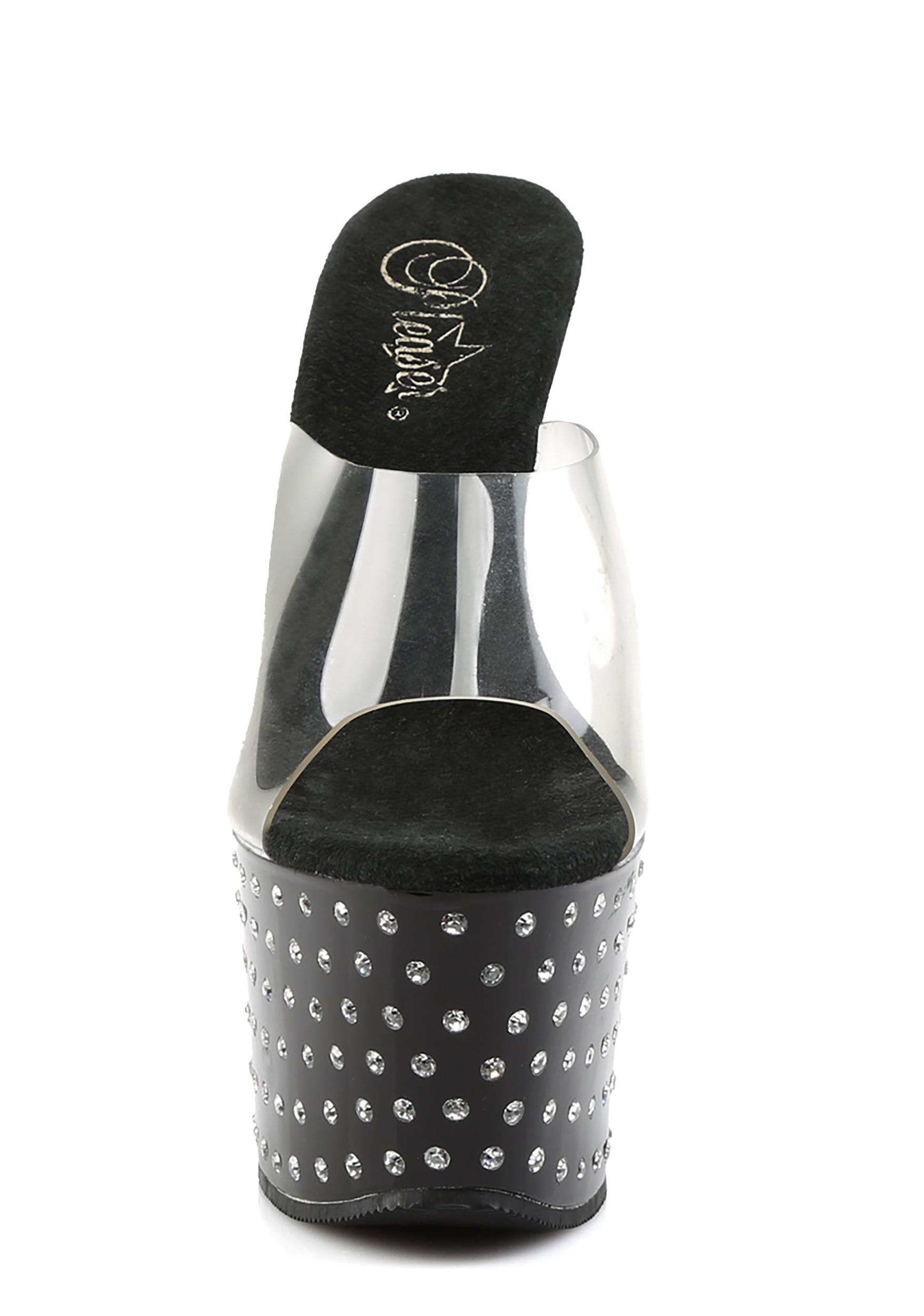 Pleaser Stardust-701 Rhinestone Studded Platform Slides - Black Product Image