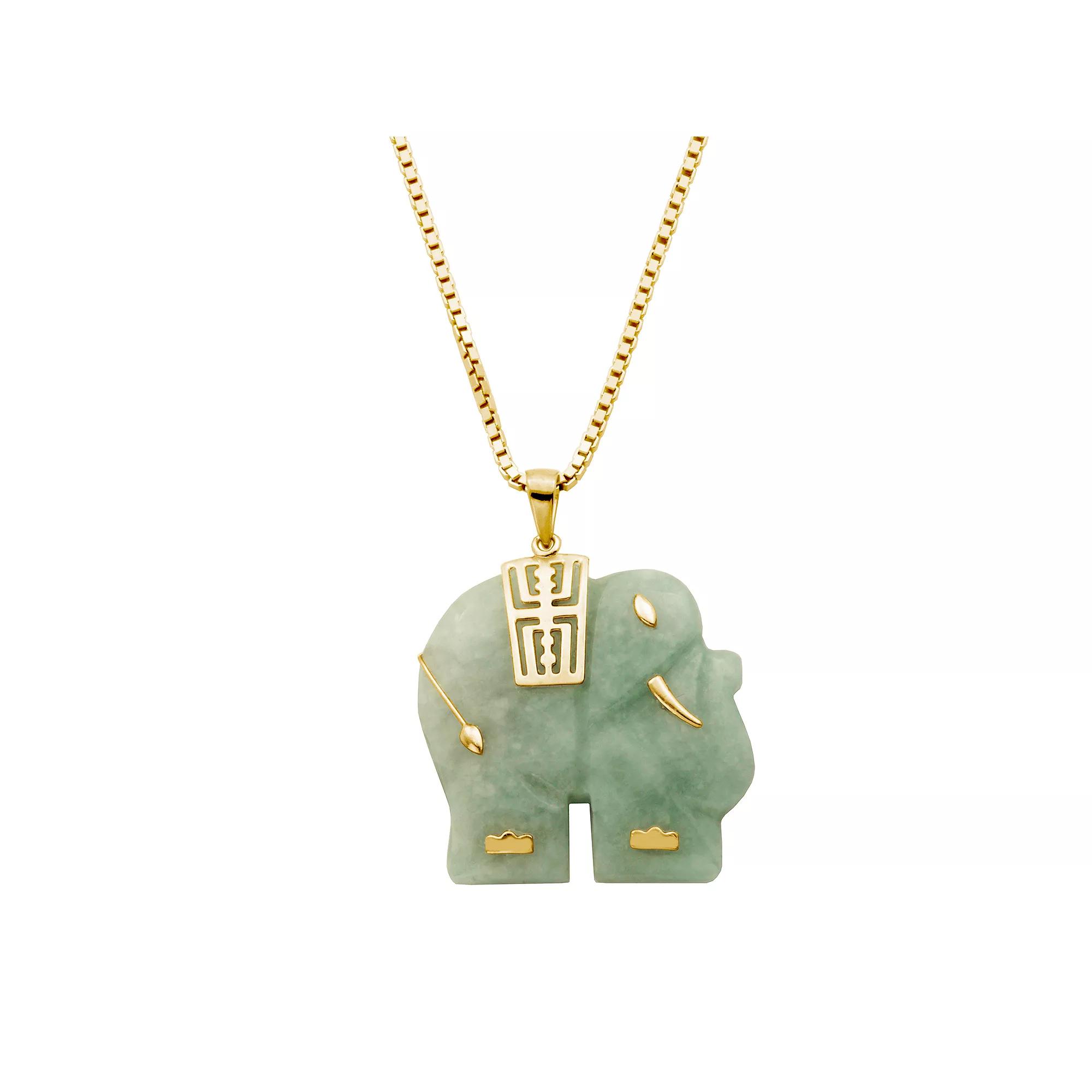 Dynasty Jade 18k Gold over Sterling Silver Genuine Jade Carved Elephant Pendant Necklace, Women's, Size: 18", Gold Tone Product Image