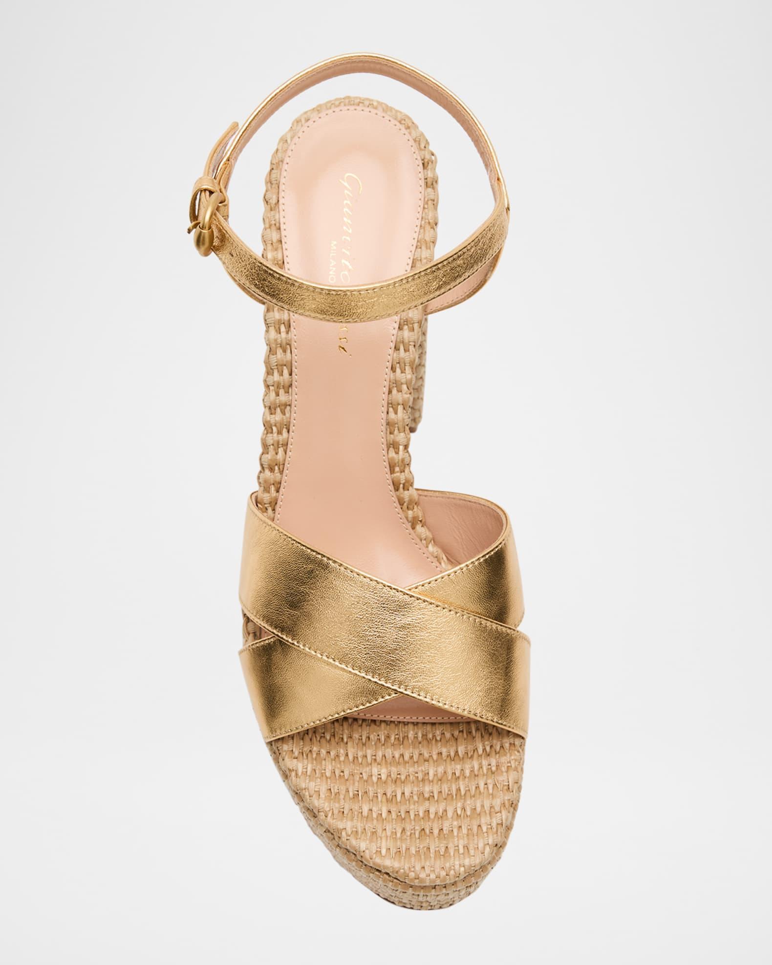 Metallic Raffia Crisscross Platform Sandals Product Image