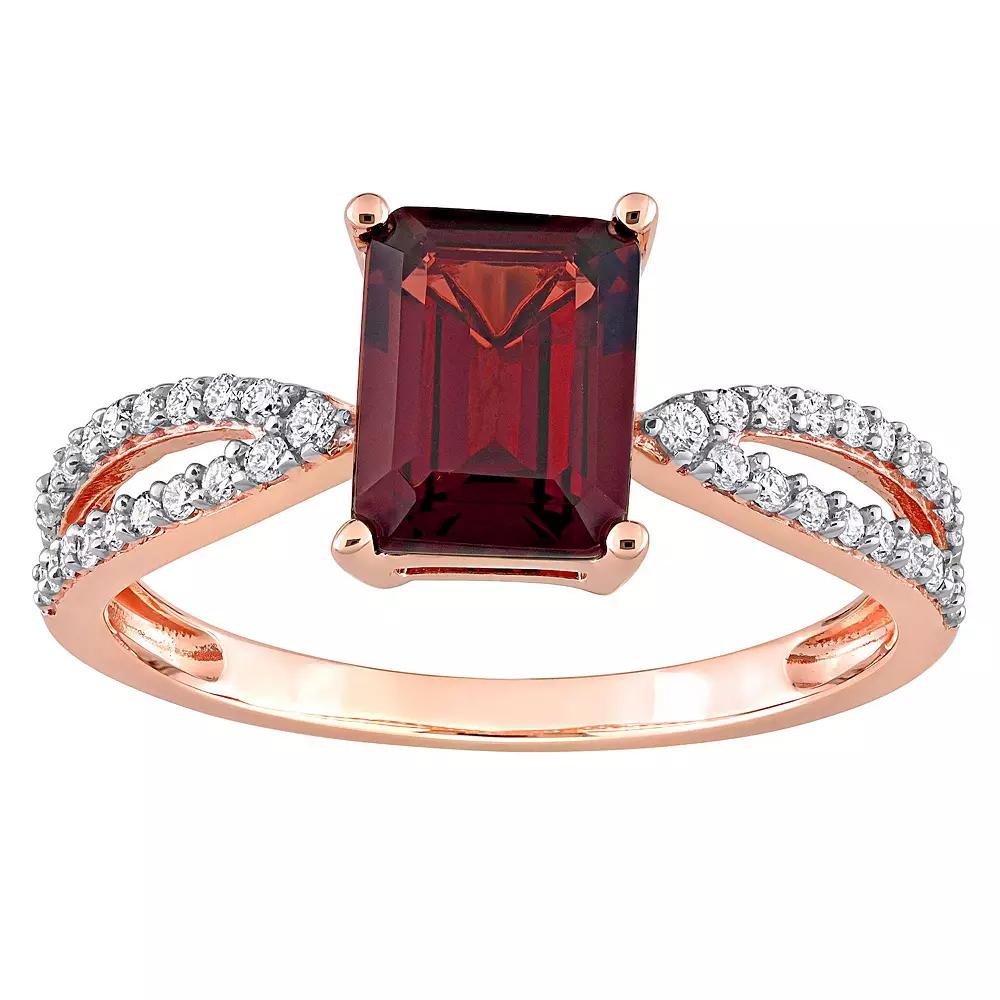 Stella Grace 14k Rose Gold Garnet & 1/5 Carat T.W. Diamond Crossover Engagement Ring, Women's,  Product Image