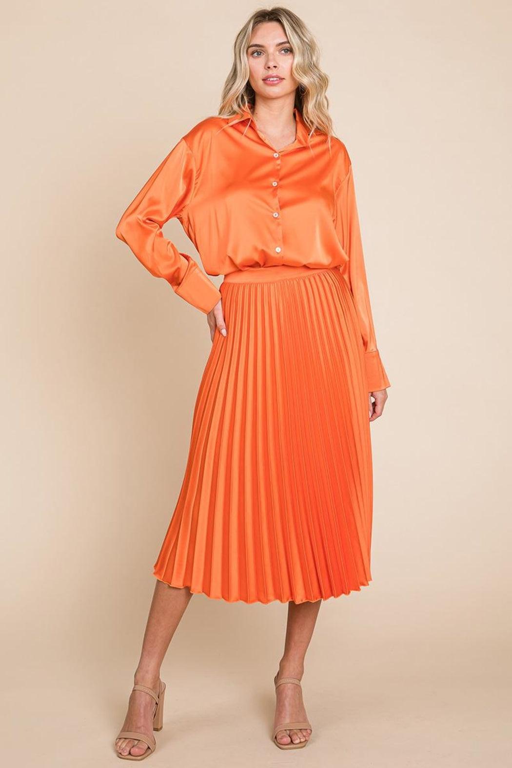 High Waisted Pleated Midi Skirt Product Image