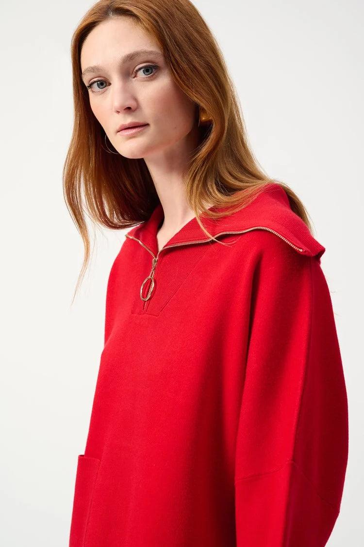 Jacquard Zipped Collar Sweater - Lipstick Red Product Image