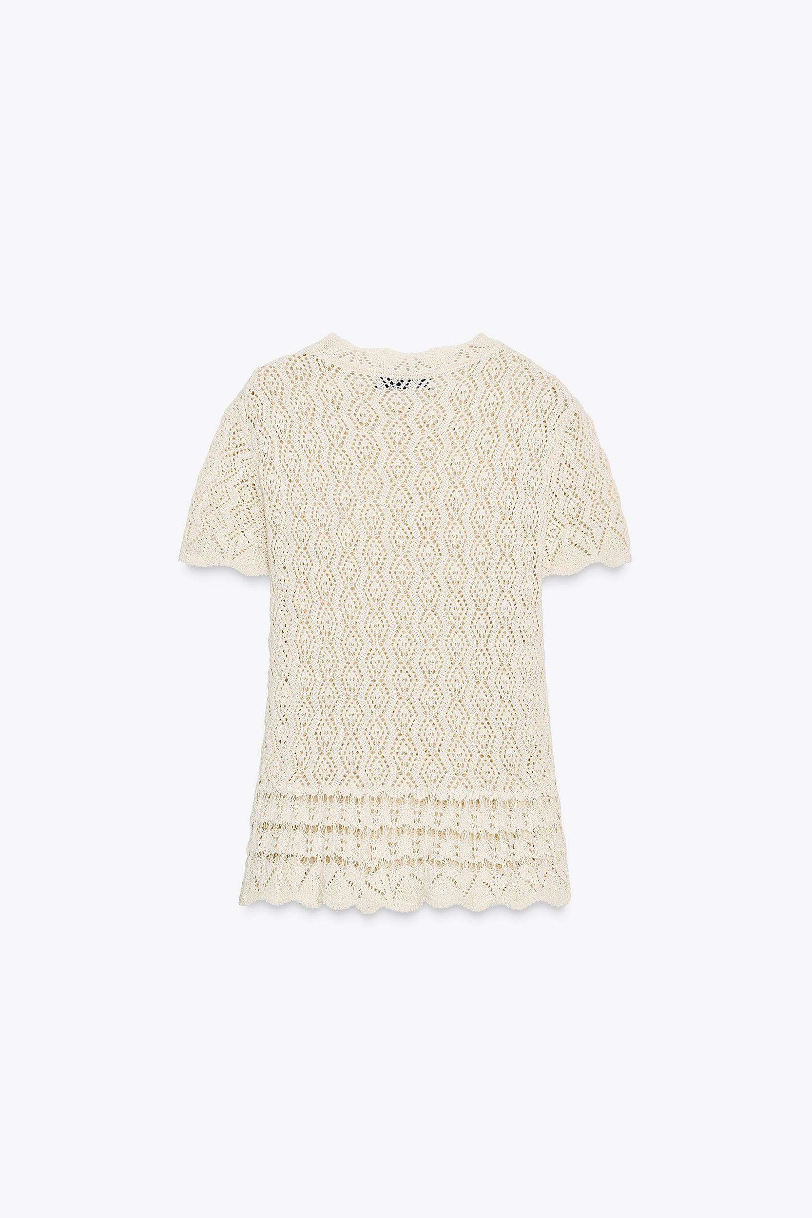 SHORT SLEEVE POINTELLE KNIT TOP Product Image