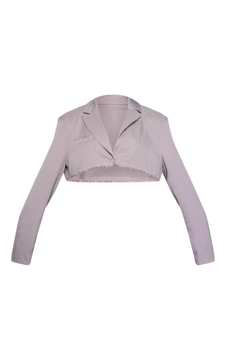 Brown Cropped Distressed Raw Hem Blazer Product Image