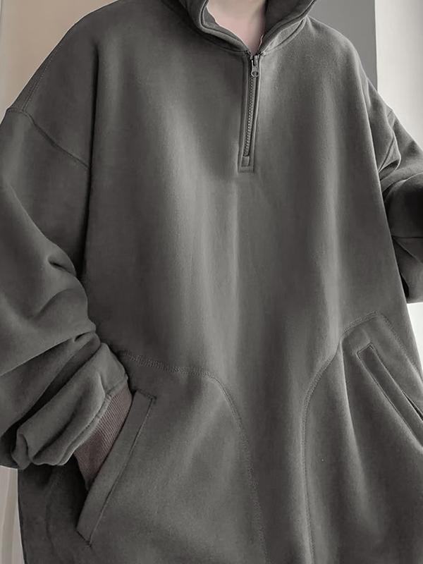 Men's Fleece Solid Color Half Zip Oversized Hoodie Product Image