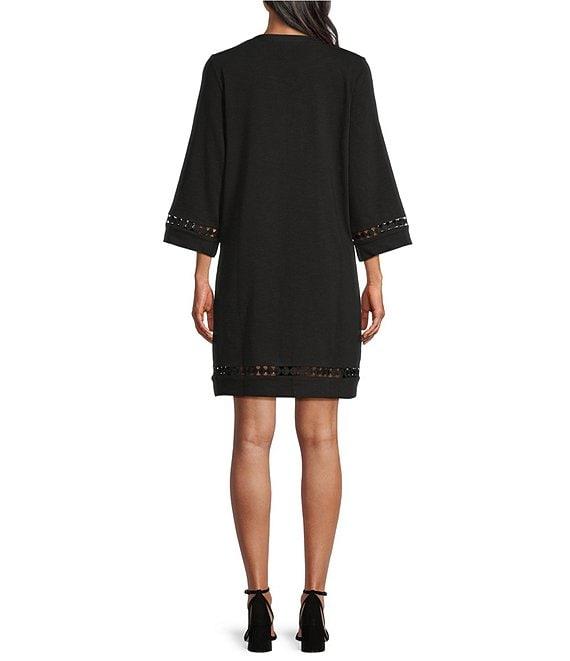 Tommy Bahama Sunset Harbor Solid Cotton Slub Jersey Split V-Neck Bell Sleeves Embroidered Trim A-Line Dress Product Image