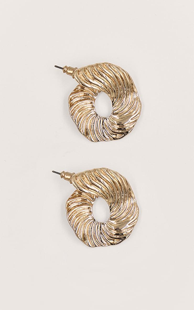 Gold Textured Asymmetrical Hoop Earrings Product Image