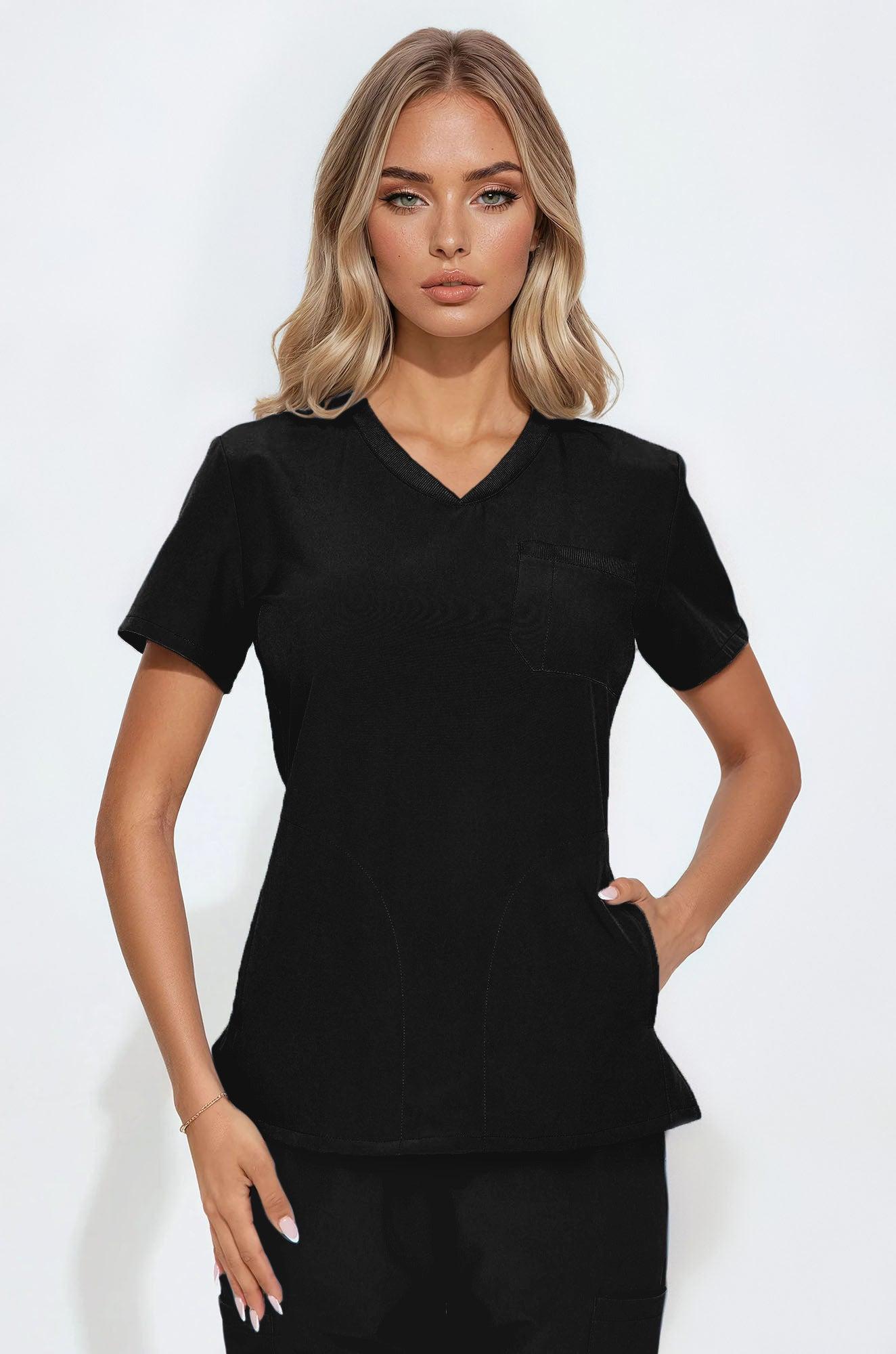 Daily Routine Stretch Uniform Scrub Jogger Set - Black Female Product Image