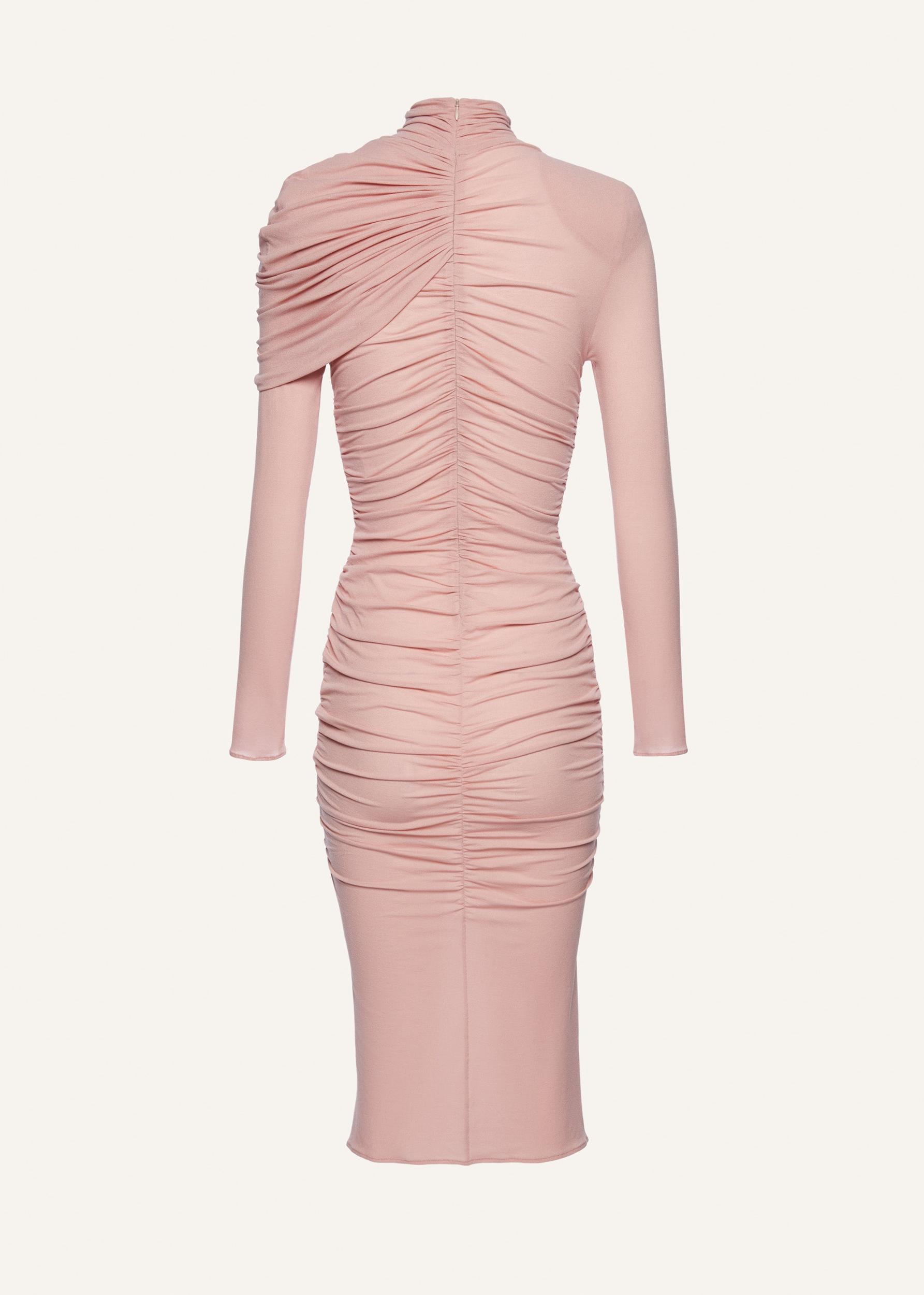 Draped high neck midi dress in pink Product Image