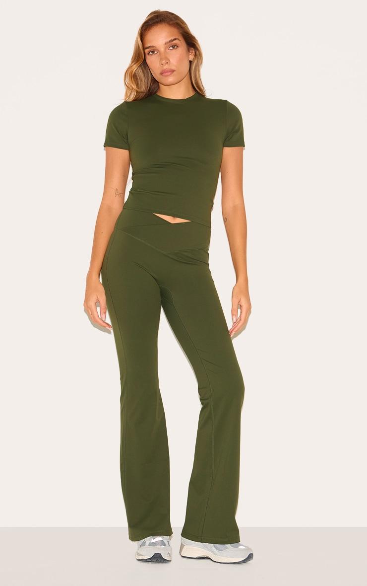 Khaki Ultimate Sculpt Longline Short Sleeve Gym Top Product Image