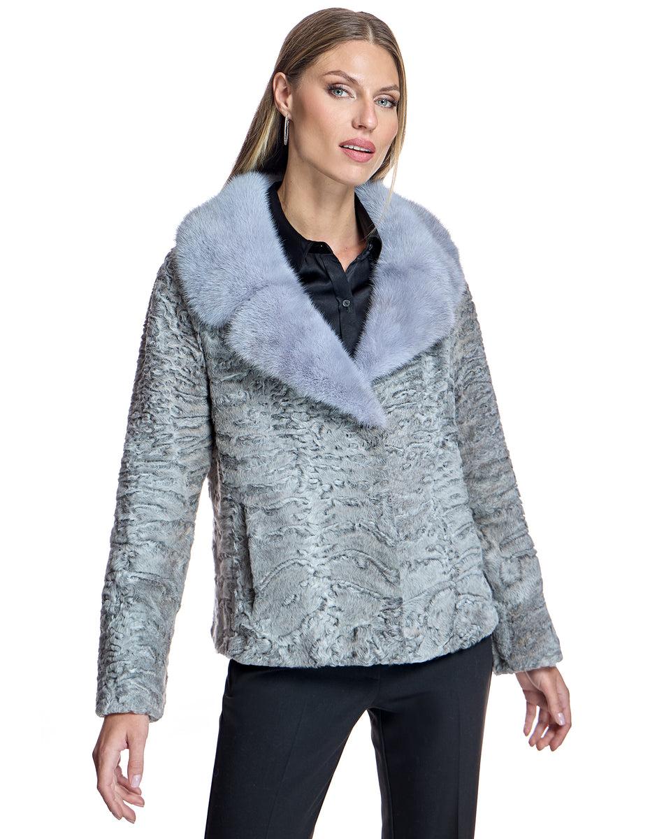 Swakara Lamb Jacket with Mink Notch Collar-Maximilian Product Image