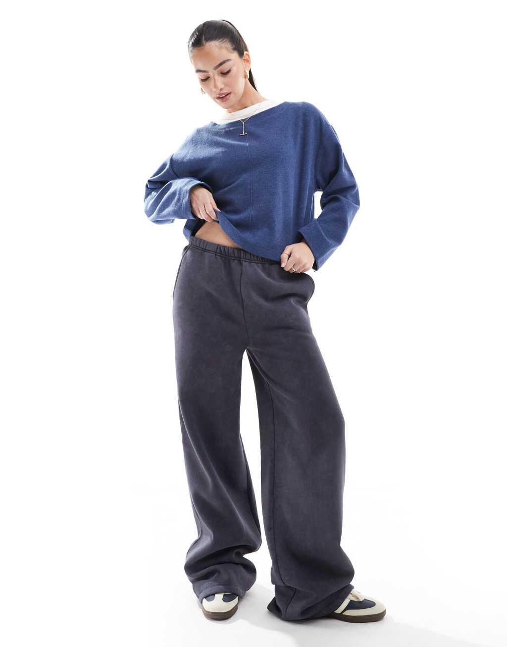 Miss Selfridge soft touch ribbed oversized long sleeve top in blue Product Image