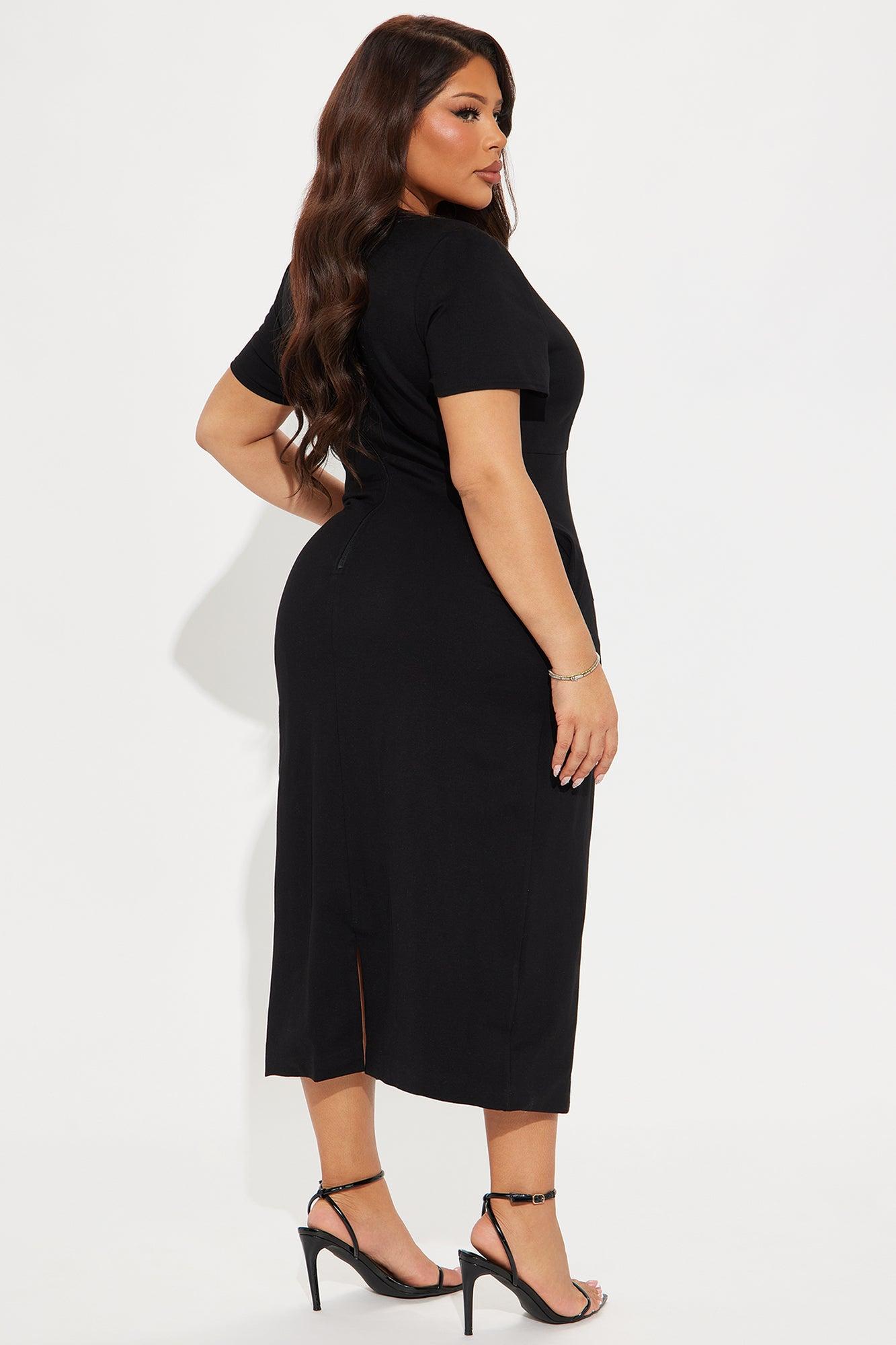 The Katy Ponte Midi Dress - Black Product Image