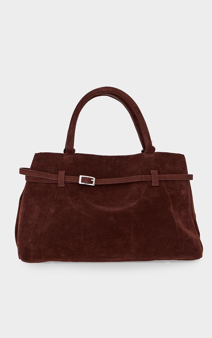 Chocolate Faux Suede Buckle Square Tote Bag Product Image