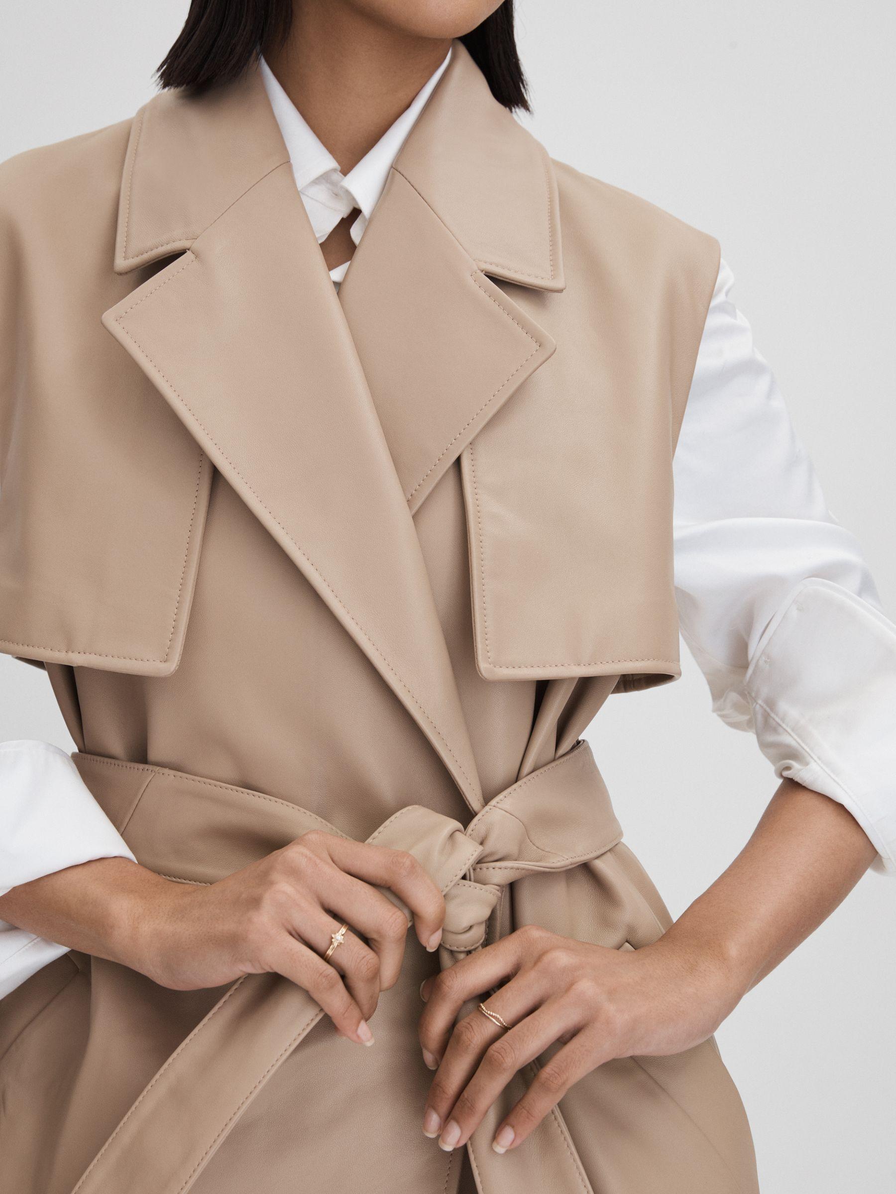 Leather Double Breasted Gilet in Neutral Product Image