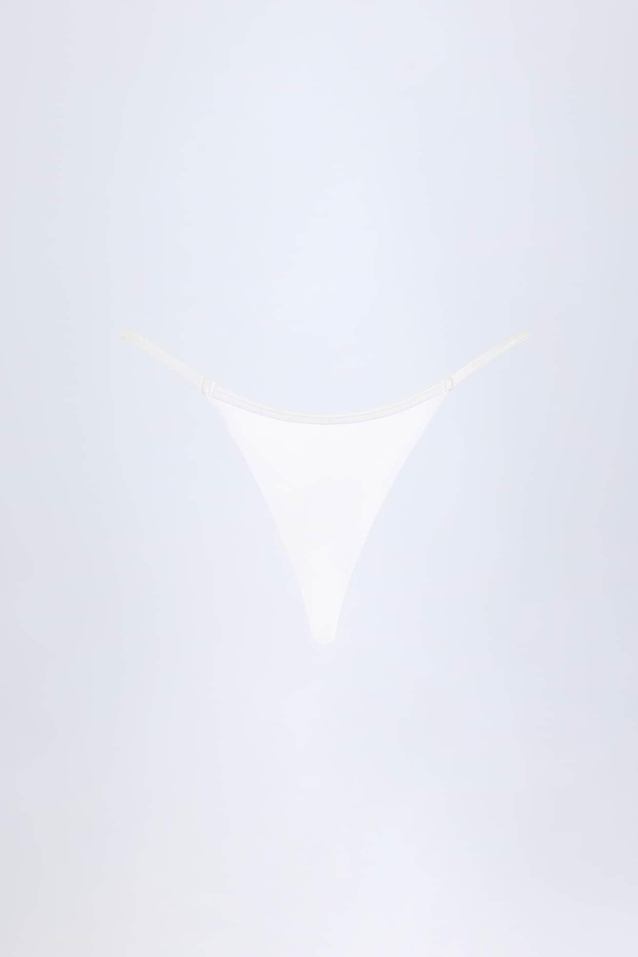 Charm-Detail Thong Bikini Bottoms in White Product Image