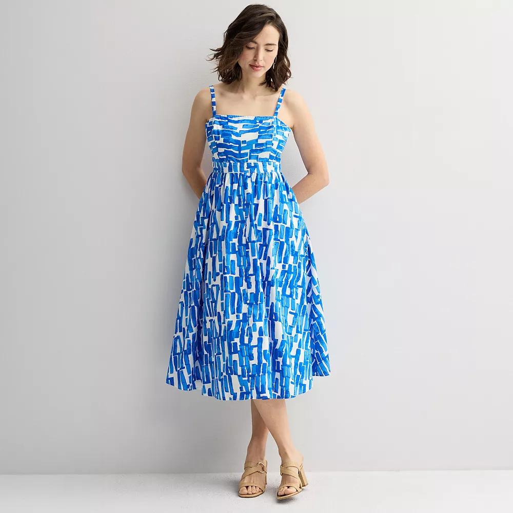 Petite Nine West Square Neck A-Line Dress, Women's, Size: Medium Petite, Blue Kelly Abstract Product Image