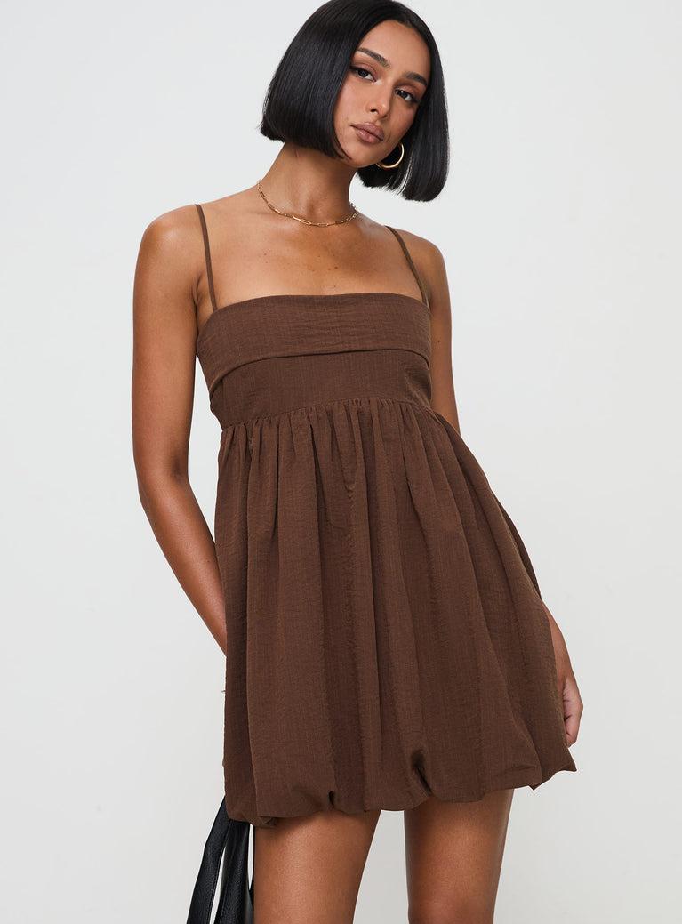 Layken Bubble Hem Mini Dress Chocolate Tall Product Image